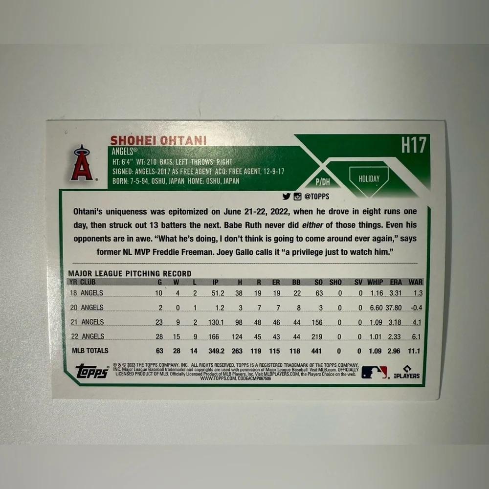 Shohei Ohtani #H17 2023 Topps Holiday Baseball Trading Card - Picture 2 of 2
